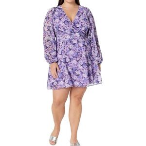City Chic Purple Floral Long Sleeve Dress